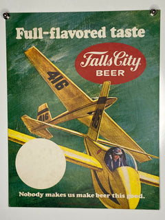 A Falls City Beer Stand Easel Back Schweizer 1-26 Ad poster from Mostly Aviation, a flying-themed brew from Louisville, Kentucky, table top ad.